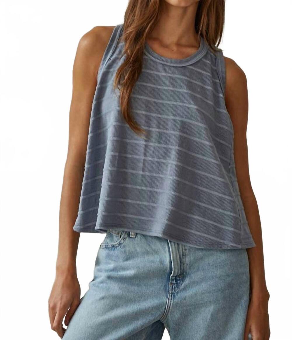 NEW BY TOGETHER knit striped round neck sleeveless tank top in denim